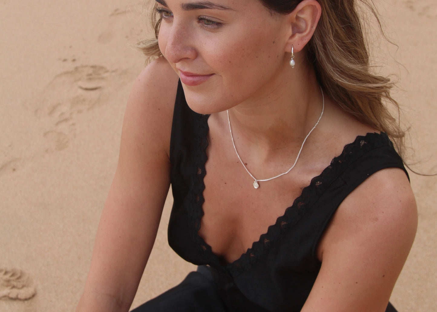 Model Wearing Classic Freshwater Pearl Hoops