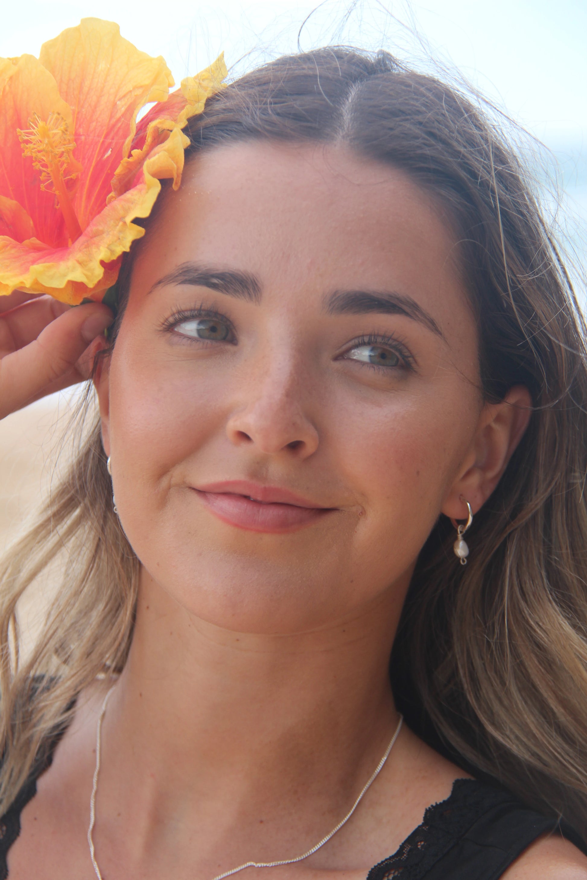 Model Wearing Classic Freshwater Pearl Hoops