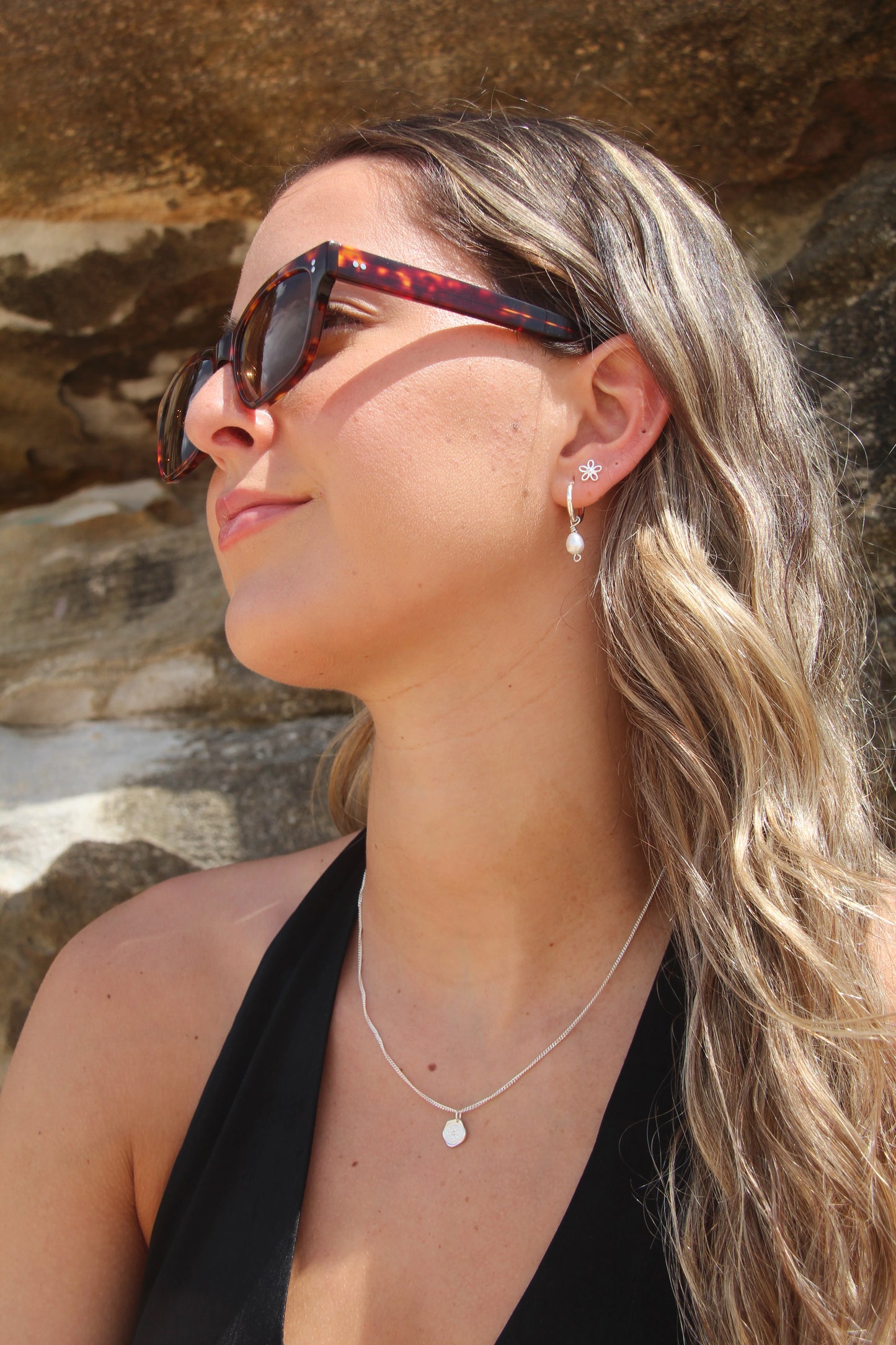 Model Wearing Daisy Earrings