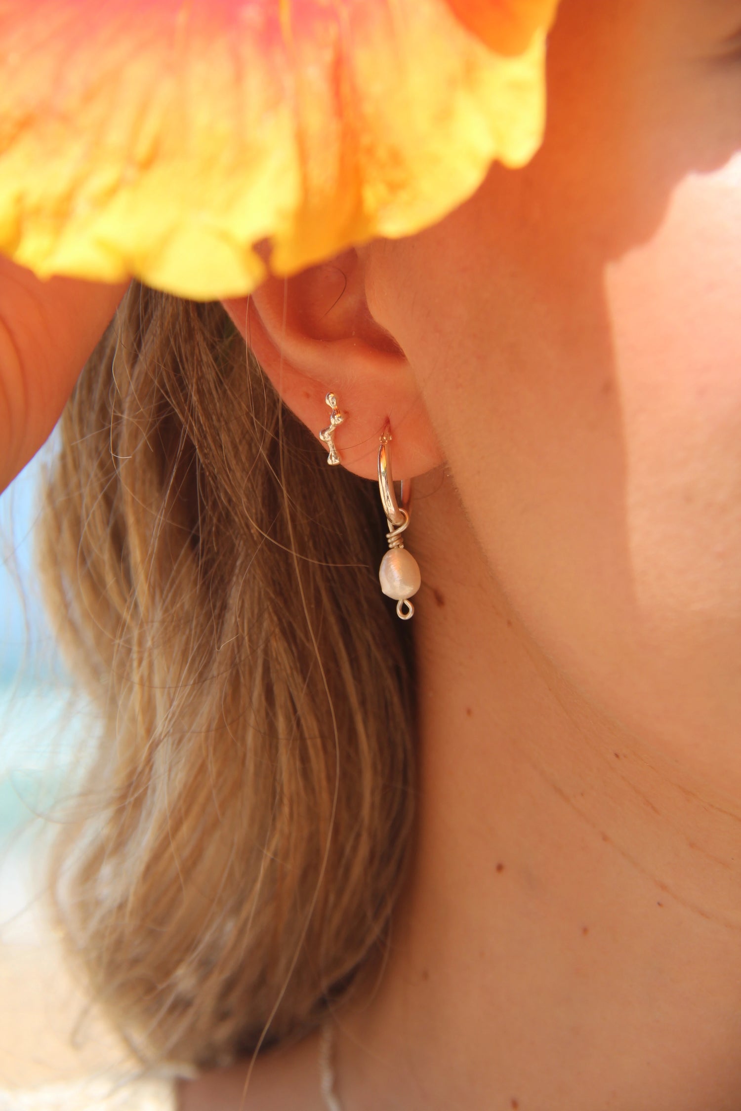 Model Wearing Driftwood Earrings