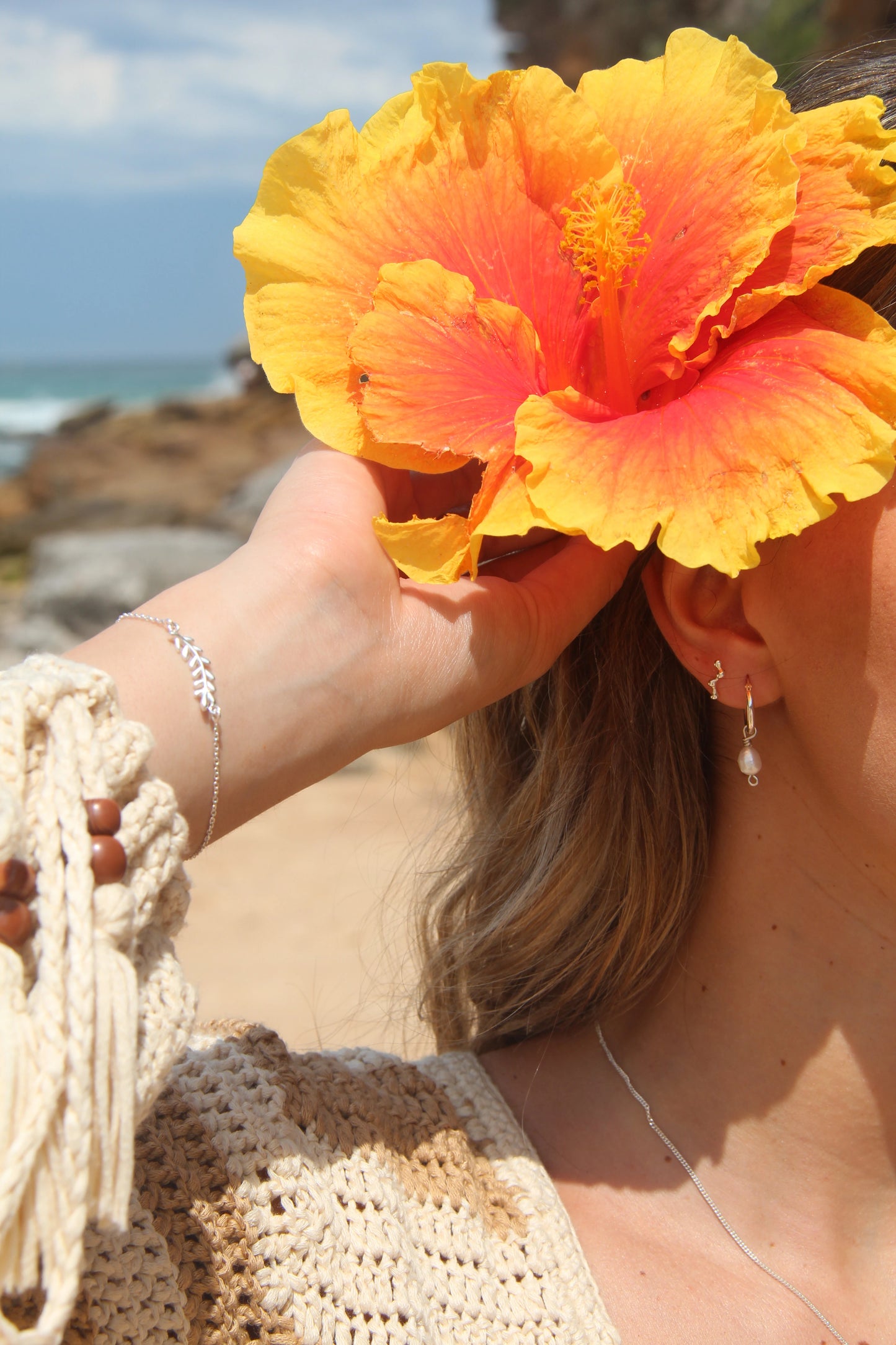 Model Wearing Driftwood Earrings